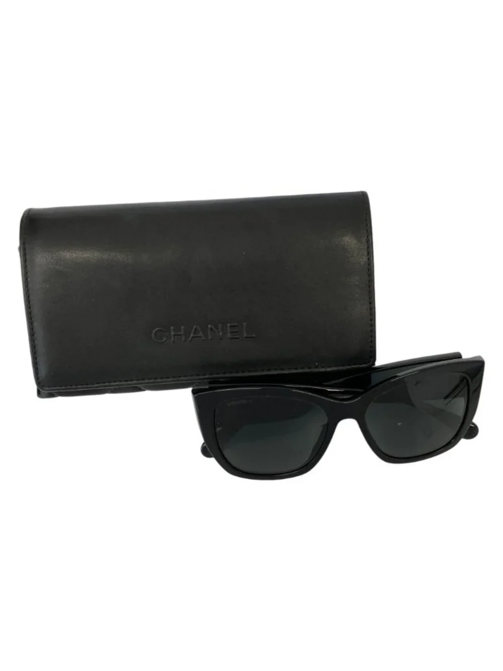 Chanel Side CC Logo Cat Eye Sunglasses S4 55 Black Eyewear